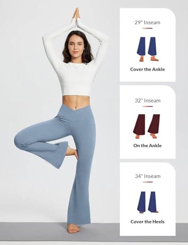 BALEAF Yoga Pants with Pockets for Women Flare Leggings Tummy Control Trendy Crossover High Waist Bell Bottom Leggings Light Blue 29/'' XL, Soft - Image 4