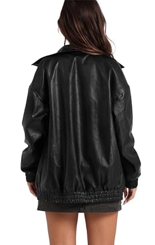 Sampeel Black Faux Leather Jacket Women Baggy Oversized Motorcycle Bomber Coats 2025 Fall Going Out Outfits Winter Clothes M - Image 3