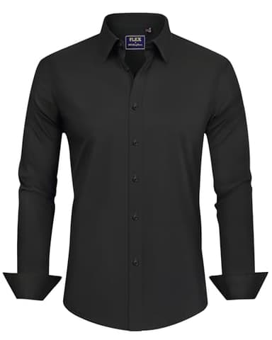 J.VER Men's Dress Shirts Cotton Stretch Long Sleeve Solid Formal Shirt Business Stain Shield Casual Button Down Shirts Black XL - Image 4