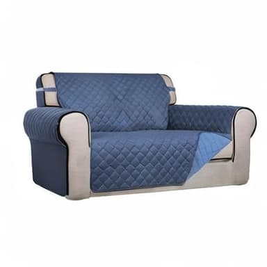 PureFit Reversible Quilted Sofa Cover, Water Resistant Slipcover Furniture Protector, Washable Couch Cover with Non Slip and Elastic Straps for Kids, Dogs, Pets (Loveseat, Dark Blue/Light Blue) - Image 8
