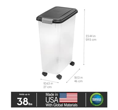 IRIS USA Airtight Dog Food Storage Container, Up to 38 lbs, Attachable Wheels, For Dog Cat Bird and Other Pet Food Storage Bin, Keep Fresh, Translucent Body, Easy Mobility, Black - Image 3