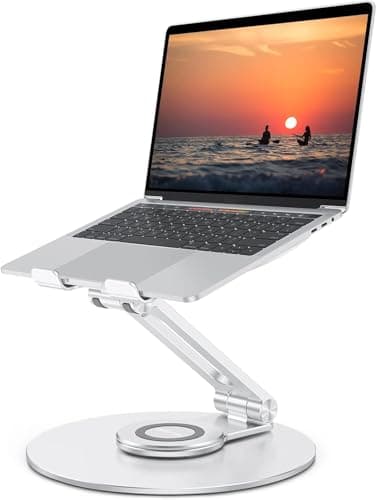Adjustable Laptop Stand with 360 Rotating Base, OMOTON Ergonomic Laptop Riser for Collaborative Work, Dual Rotary Shaft Fully Foldable for Easy Storage, Fits MacBook / All Laptops up to 16 inches - Image 1