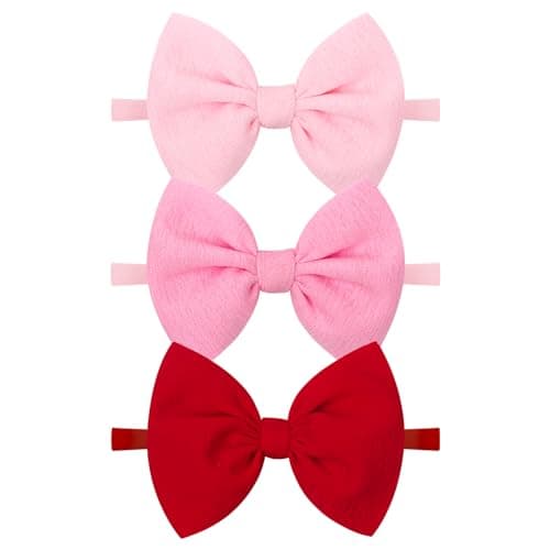 YanJie Baby Hair Bows for Girls Red Pink Newborn Headband Baby Pink Girls Bows Soft Nylon Hair Accessories Infant Toddler 3pcs/pack - Image 1