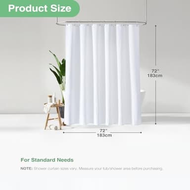 Dynamene White Fabric Shower Curtain， Waffle Weave Heavy Duty Hotel Luxury Cloth Shower Curtains for Bathroom, 72 Inch 256GSM Weighted Bath Curtain Set with 12 Plastic Hooks,72x72 - Image 6