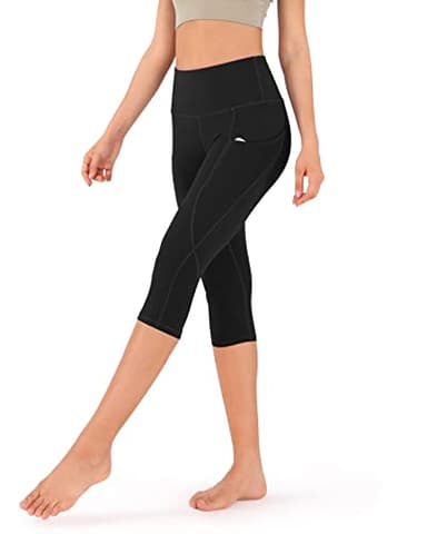 ODODOS Women's High Waisted Yoga Capris with Pockets,Tummy Control Non See Through Workout Sports Running Capri Leggings, Black,Medium - Image 2