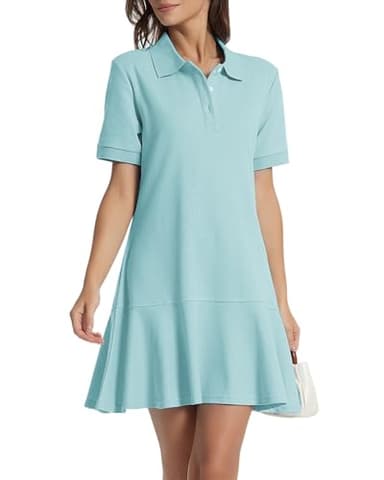YEXPINE Polo Dress for Women Short Sleeve Ruffle Hem Golf Tennis Summer Mini Dresses Mint Green - Image 1