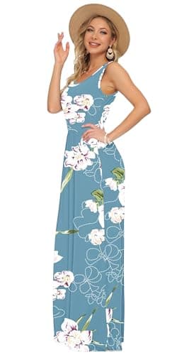 AUSELILY Women's Summer Sleeveless Loose Maxi Dress Casual Long Dresses with Pockets 2025 New (3XL, Light Blue) - Image 2