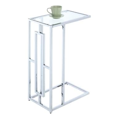 Convenience Concepts Town Square Chrome C End Table 15.75" - Contemporary C Couch Table, Modern Living Room Glass Side Table, Family Room Sliding End Table, Glass/Chrome - Image 3