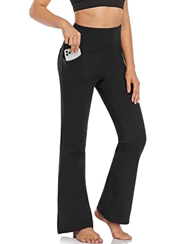 FIRST WAY Buttery Soft Women's Bootcut Yoga Pants Capris with 3 Pockets Lounge Floral Printing 4 Pockets, Black XXL - Image 1