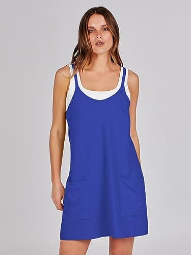 ANRABESS Women Athletic Dress Summer Tennis Workout Active Sports Mini Romper Dress Built in Shorts Travel Vacation Clothes Royal Blue Medium - Image 3