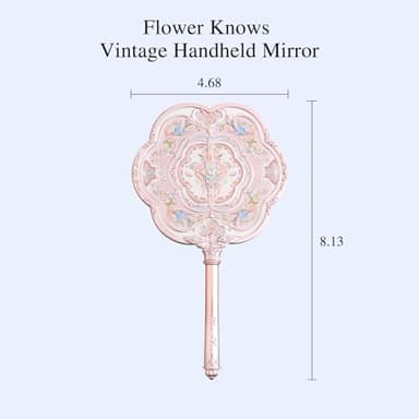 Flower Knows Butterfly Cloud Collar Hand Mirror,Vintage Chinese Round Fan Design,Fancy & Pretty Princess Handheld Mirror with Long Handle,Gift for Girls & Women(Lotus Pink) - Image 2