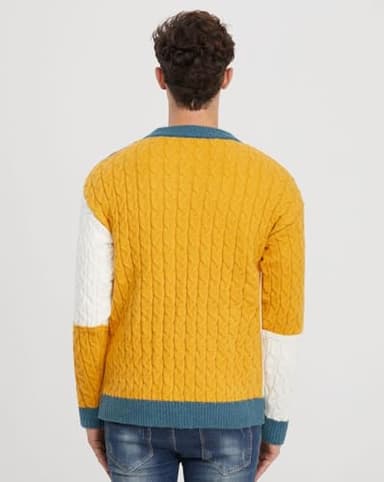 SINAR Men Sweater Vintage Cable Knit Sweater Winter Casual Crew Neck Knitwear Pullover Sweater Men (US, Alpha, Small, Regular, Regular, Yellow) - Image 4