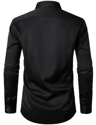 JEMITOP Men's Stretch Wrinkle Free Dress Shirts Formal Wedding Prom Long Sleeve Button Down Shirt Black XXL - Image 4