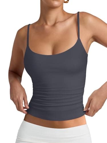 PINKMSTYLE Camisole Tops for Women Scoop Neck Double Lined Sleeveless Spaghetti Strap Tank Top Summer Going Out Tops Dark Gray X-Large - Image 1