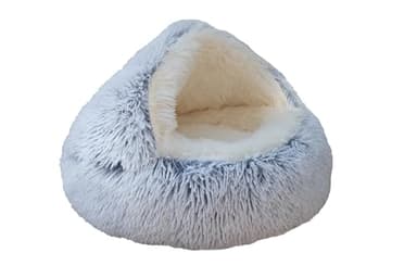 ZaneSun Calming Round Dog Bed & Cat Cave with Hooded Cover, Plush Fluffy Anti-Anxiety Bed, Waterproof Bottom Washable (Grey, 20x20inch) - Image 1