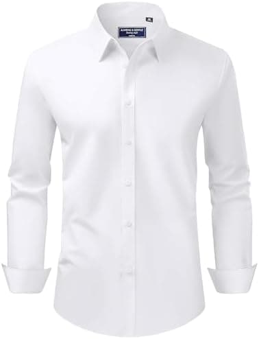 Alimens & Gentle Men's Dress Shirt Regular Fit Stretch Stain Shield Long Sleeve Solid Business Wedding Button Down Shirts - Image 3