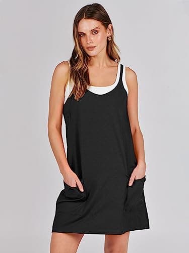 Caracilia Womens Summer Mini Dress 2025 Casual Sleeveless Built in Shapewear Sundress Trendy Short Tennis Athletic Outfits Black Medium - Image 2