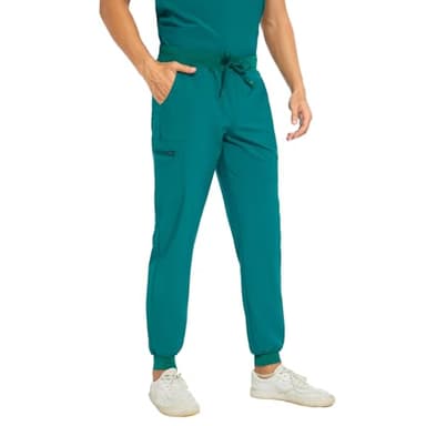 COZYFIT Men Scrubs Set — Stretch V-Neck Scrub Top & Jogger Pant with 8 Pockets, Yoga Waistband, Anti-Wrinkle Scrubs for Men - Hunter Green, M - Image 5
