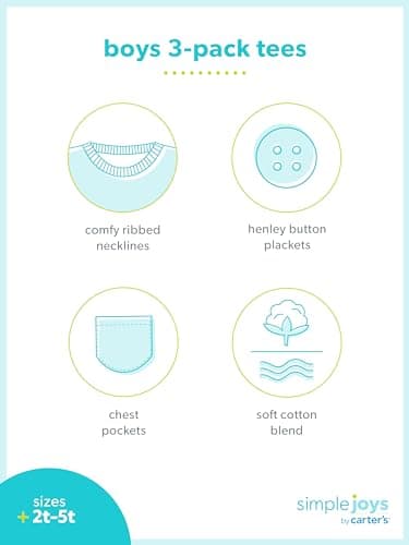 Simple Joys by Carter's Boy's Short-Sleeve Shirts, Pack of 3, Heather Grey/Green Stripe, 2T - Image 5