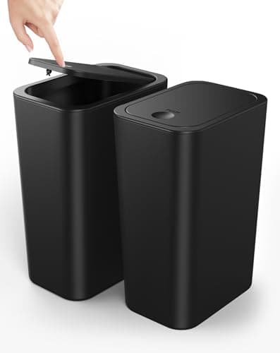 Cesun 2 Pack Bathroom Trash Can, 4.0 Gallon / 15 Liter Small Garbage Can with Press Top Lid, Plastic Wastebasket with Pop-up Lid for Toilet, Office, Bedroom, Living Room, Black - Image 1