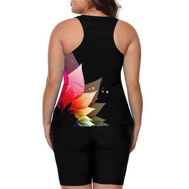 LALAGEN Womens 2025 Plus Size Tankini Swimsuits Rash Guard Capris Athletic Two Piece Swimwear Bathing Suits Black Petals L - Image 3