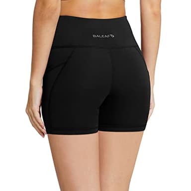baleaf Biker Shorts Women Tummy Control Yoga Gym Workout Spandex Running Volleyball Compression with Pockets 5" Black M - Image 3