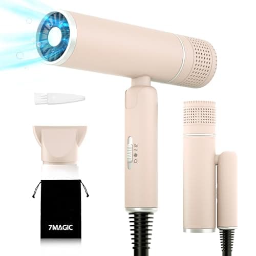 7MAGIC Foldable Hair Dryer, Powerful Ionic Blow Dryer for Fast Drying, Travel Hair Blow Dryer with Storage Bag, Lightweight Portable Hairdryer for Women, Cold/2 Heating/2 Speed Settings, Pink - Image 1