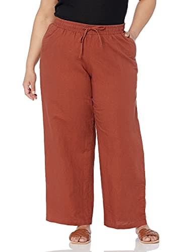 Amazon Essentials Women's Linen Blend Drawstring Relaxed Fit Wide Leg Pant (Available in Plus Size), Terracotta, 2X - Image 1