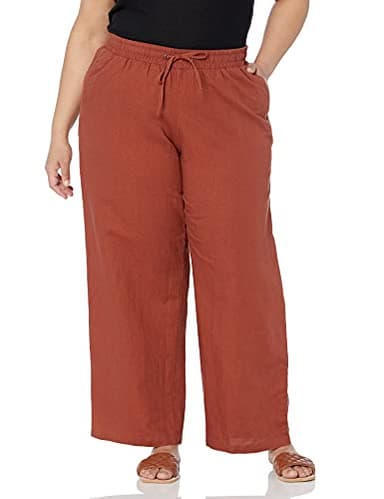 Amazon Essentials Women's Linen Blend Drawstring Relaxed Fit Wide Leg Pant (Available in Plus Size), Terracotta, 2X - Image 1