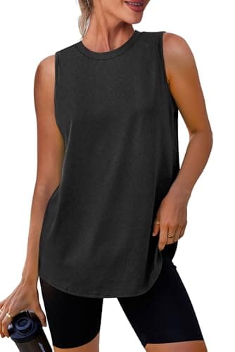 XIEERDUO Tank Tops for Women 2025 Loose Fit Workout Tops High Neck Athletic Running Shirts Black XXL - Image 1