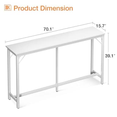 ODK 71 Inch Bar Table, Bar Height Pub Table, Counter Height Bar Table, Rectangular High Top Kitchen & Dining Counter Tables with Sturdy Legs & Easy-to-Clean Top, White - Image 3