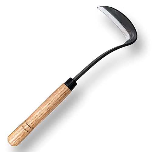 SHANFEEK Grass Sickle Japanese Weeding Hoe Garden Hand Tool Weeding Tools for Garden High-Strength Steel with Solid Wood Handle (Grey) - Image 1