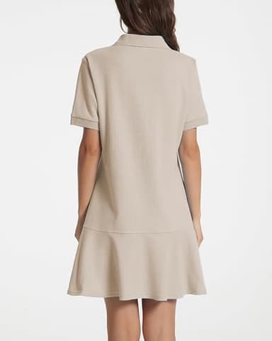 YEXPINE Polo Dress for Women Short Sleeve Ruffle Hem Golf Tennis Summer Mini Dresses Oatmeal - Image 3