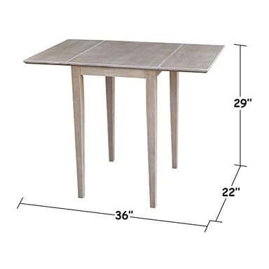 IC International Concepts, Solid Wood Small Drop Leaf Dining Table, Solid Real Wood, Sturdy Parawood,36 X 22 X 29, Minimum Assembly, Washed Gray Taupe - Image 3