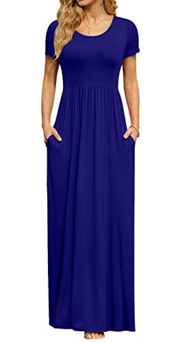 DB MOON Womens Casual Plus Size Maxi Dresses Short Sleeve Empire Waist Long Dress with Pockets(Royal Blue, 3XL) - Image 1