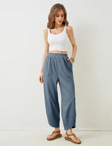 Xiaoxuemeng Womens Baggy Wide Leg Pants Casual Elastic Waisted Palazzo Harem Pants with Pockets(Dustyblue-S) - Image 6