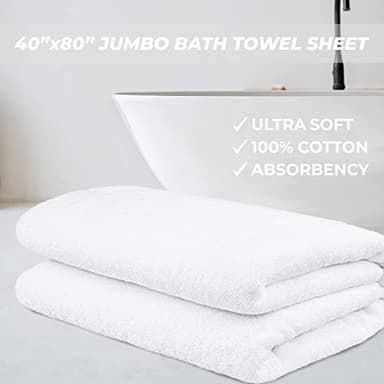 Cotton Paradise 100% Cotton 40x80 Oversized Bath Sheet, Extra Large Turkish Bath Towels for Bathroom, White Bathsheet - Image 2