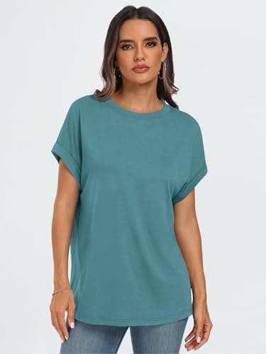 AUTOMET Womens Summer Tops Oversized Short Sleeve Business Casual Dressy T Shirts Trendy Fashion Clothes Spring Outfits 2025 Bluegreen XL - Image 2