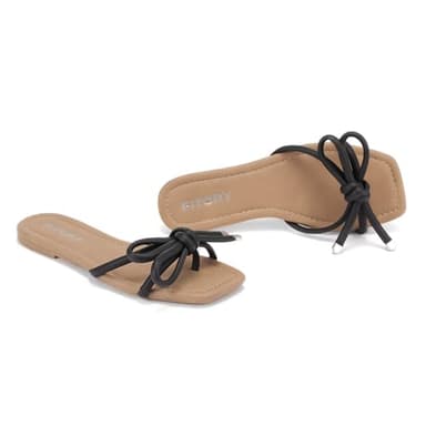 FITORY Women's Flat Sandals Square Open Toe Thong with Cute Knot for Summer Size 7 Black - Image 7