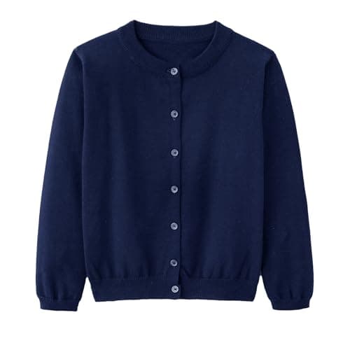Miccina Girls Cardigan Sweater School Uniforms Toddler Long Sleeve Button Knit Solid Sweaters Tops Navy - Image 1