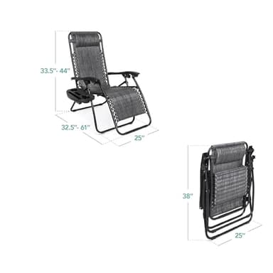 Best Choice Products Set of 2 Adjustable Steel Mesh Zero Gravity Lounge Chair Recliners w/Pillows and Cup Holder Trays - Gray - Image 2