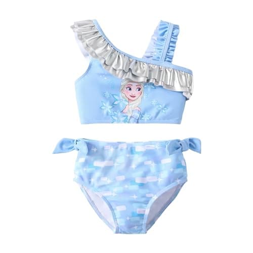 Disney Frozen Elsa Girls One Shoulder Swimsuits Ruffle Toddler Girl Swimsuit Cute Little Girls Bathing Suit Girls' Swimwear Light Blue 4-5 Years - Image 1