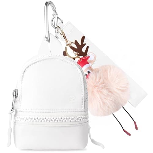 Babysun Mini Backpack Keychain Wristlet Pouch Small Change Coin Purse Cute Zipper Wallet With 3 RFID Card Slots For Women/Men Airpods Cosmetics (White) - Image 1