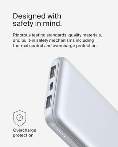 Belkin Portable Charger, USB C Power Bank 10,000mAh w/ 2xUSB-A Ports, 15W w/Type-C to Type-A Cable for iPhone 17, Air, Samsung Galaxy S25, iPad, Nintendo Switch 2, Google Pixel 10, etc. - Pearl Blue - Image 9