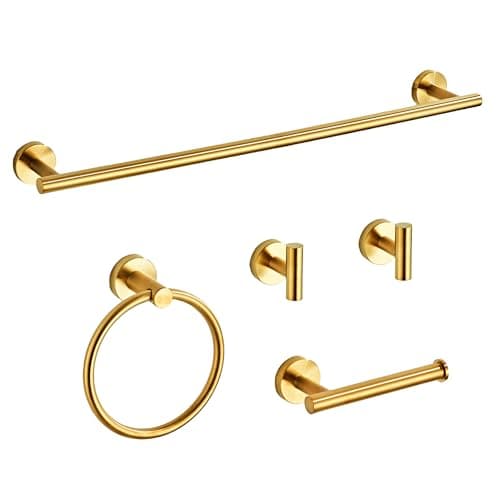 Brusehd Dark Gold Bathroom Hardware Set 5 Piece with Towel Racks for Bathroom, SUS304 Stainless Steel Bath Towel Bar Set, 24 Inch Wall Mounted Accessories Kit… - Image 1