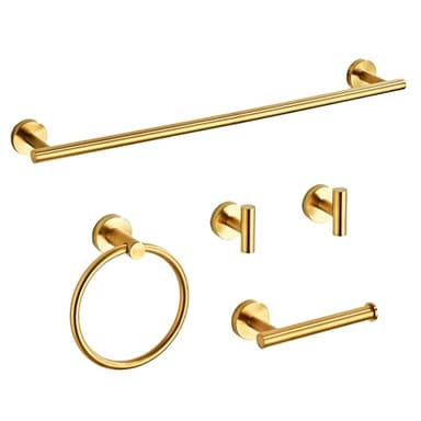 Brusehd Dark Gold Bathroom Hardware Set 5 Piece with Towel Racks for Bathroom, SUS304 Stainless Steel Bath Towel Bar Set, 24 Inch Wall Mounted Accessories Kit… - Image 1