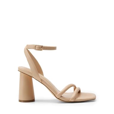 DREAM PAIRS Women's Strappy Round Heels Open Square Toe Ankle Strap Party Sandals Dress Shoes,Size 9.5,Nude-Pu,SDHS2465W - Image 2