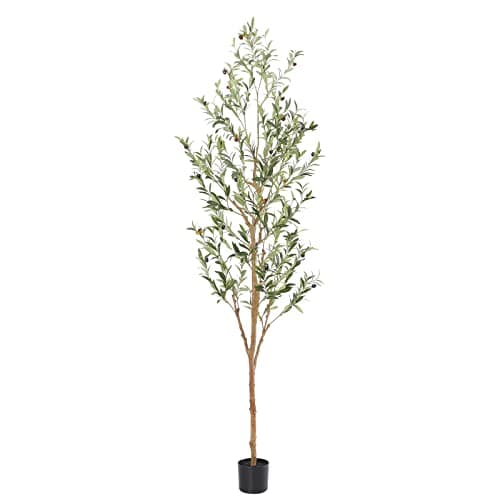 Bellacat Faux Olive Tree 7ft，Olive Trees Artificial Indoor with Natural Wood Trunk and Realistic Leaves and Fruits. 7 Feet(84in) Fake Olive Tree for Home House Office Décor. - Image 1