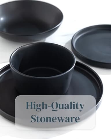 Ultra Chic Matte Black Dinnerware Set - Black Stoneware Dinnerware for 4-16 pcs. Dishwasher & Microwave Safe - Plates and Bowls - Image 6