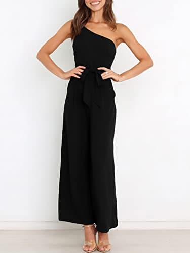 ANRABESS Women Summer Dressy Jumpsuits One Shoulder Sleeveless Casual Wide Leg Pants Romper Jumper 2025 Trendy Fall Outfits Black X-Large - Image 4
